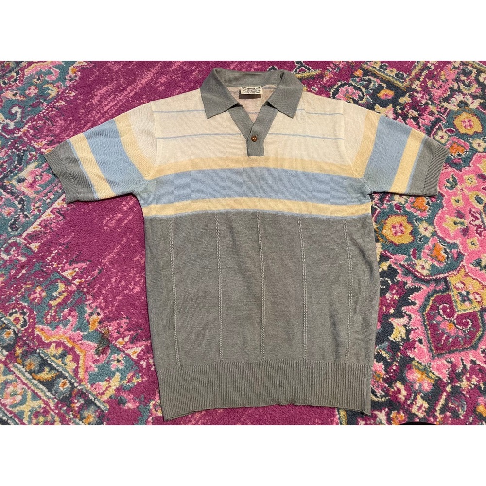 Vintage 60/70s Mister Man 2 Ply Acrylic Striped  Shirt  Size Medium